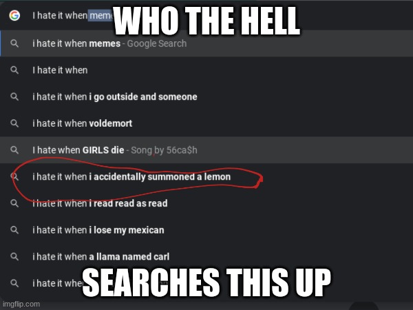 I hate it when | WHO THE HELL; SEARCHES THIS UP | image tagged in i hate it when,funny | made w/ Imgflip meme maker