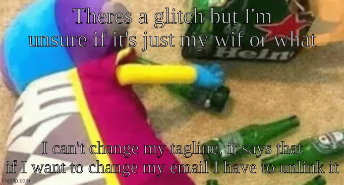 Like I said, It might be my wifi | Theres a glitch but I'm unsure if it's just my wif or what; I can't change my tagline, it says that if I want to change my email I have to unlink it | image tagged in idiot | made w/ Imgflip meme maker