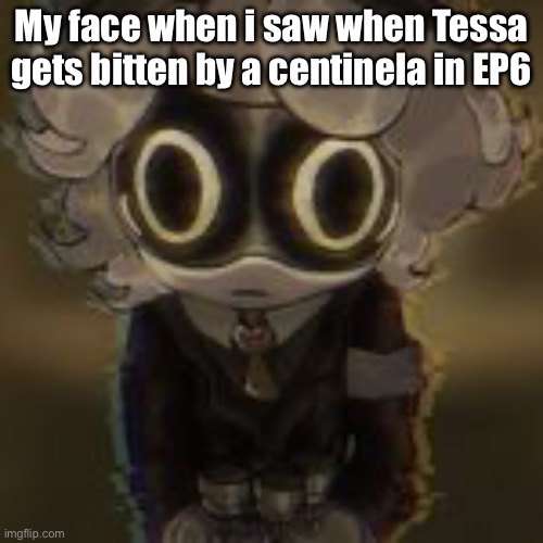 My reaction was like his face | My face when i saw when Tessa gets bitten by a centinela in EP6 | image tagged in n,tessa,murder drones | made w/ Imgflip meme maker