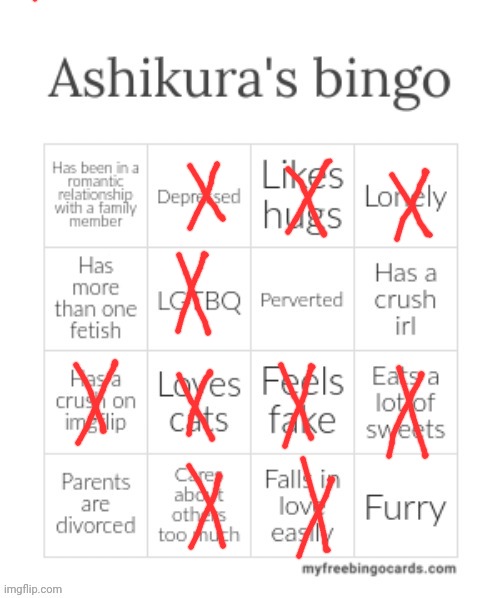 Ashikura's Bingo | image tagged in ashikura's bingo | made w/ Imgflip meme maker
