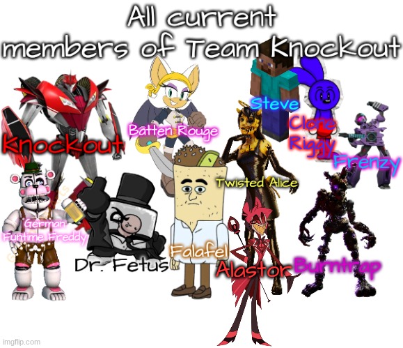 Finally made us a roster! | image tagged in team knockout | made w/ Imgflip meme maker