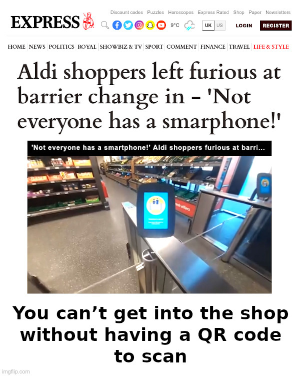 Want Food? Get The App Or You Won't Get In | image tagged in aldi,smartphone,app,digital prison | made w/ Imgflip meme maker