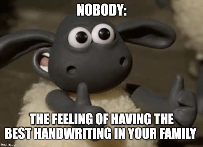 Best handwriting | NOBODY:; THE FEELING OF HAVING THE BEST HANDWRITING IN YOUR FAMILY | image tagged in thumbs up sheep | made w/ Imgflip meme maker