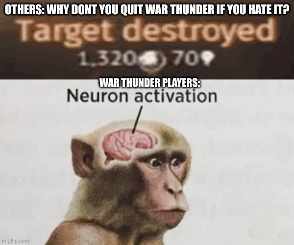 OTHERS: WHY DONT YOU QUIT WAR THUNDER IF YOU HATE IT? WAR THUNDER PLAYERS: | image tagged in target destroyed | made w/ Imgflip meme maker