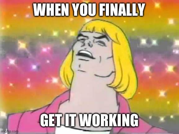 HeManParty | WHEN YOU FINALLY GET IT WORKING | image tagged in hemanparty | made w/ Imgflip meme maker