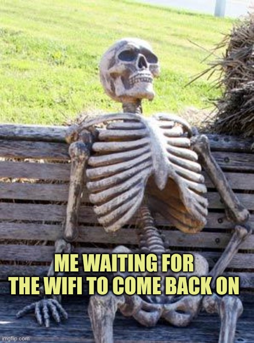 The goal is 150 likes. :) | ME WAITING FOR THE WIFI TO COME BACK ON | image tagged in memes,waiting skeleton | made w/ Imgflip meme maker