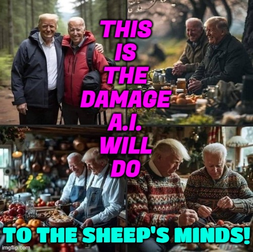 This is the damage A.I. will do! | THIS
IS
THE
DAMAGE
A.I.
WILL
DO; TO THE SHEEP'S MINDS! | image tagged in ai is a threat,artificial intelligence,technology,threat,humanity,donald trump approves | made w/ Imgflip meme maker