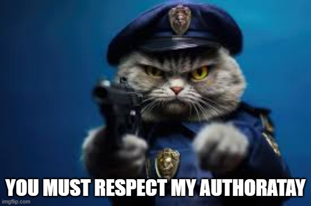 meme by Brad police cat | YOU MUST RESPECT MY AUTHORATAY | image tagged in cats,funny cats,cat meme,funny cat memes,humor,police | made w/ Imgflip meme maker