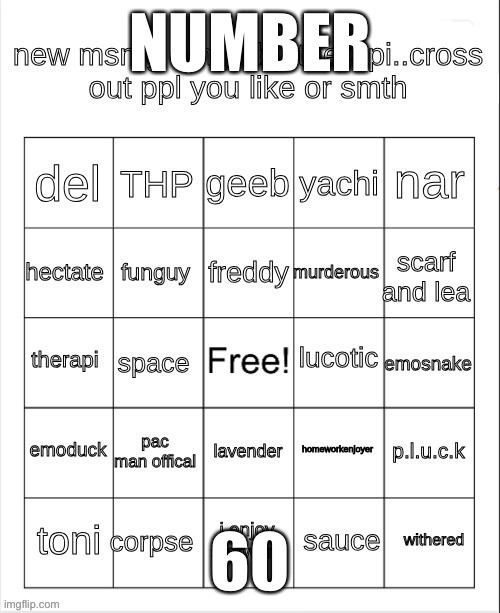 Someone asked me to make this a temp before y’all scream THIS ISNT YOUR TEML | NUMBER; 60 | image tagged in therapi's msmg bingo | made w/ Imgflip meme maker