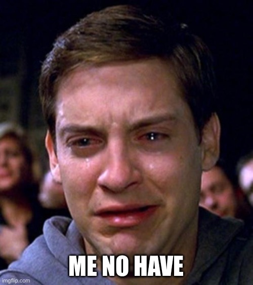 crying peter parker | ME NO HAVE | image tagged in crying peter parker | made w/ Imgflip meme maker