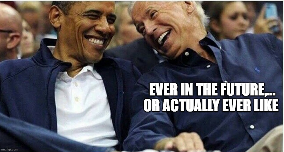 Obama/Biden | EVER IN THE FUTURE,...
OR ACTUALLY EVER LIKE | image tagged in obama/biden | made w/ Imgflip meme maker