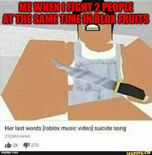 Roblox suicide | ME WHEN I FIGHT 2 PEOPLE AT THE SAME TIME IN BLOX FRUITS | image tagged in roblox suicide | made w/ Imgflip meme maker