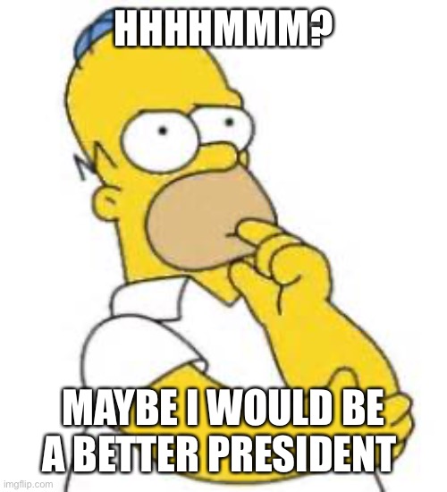 Homer Simpson Hmmmm | HHHHMMM? MAYBE I WOULD BE A BETTER PRESIDENT | image tagged in homer simpson hmmmm | made w/ Imgflip meme maker