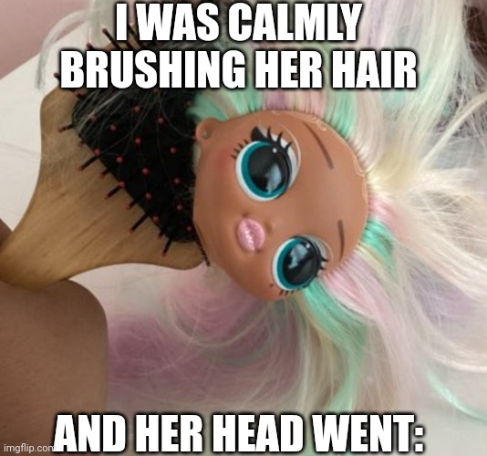 So calm! | I WAS CALMLY BRUSHING HER HAIR; AND HER HEAD WENT: | image tagged in lol | made w/ Imgflip meme maker