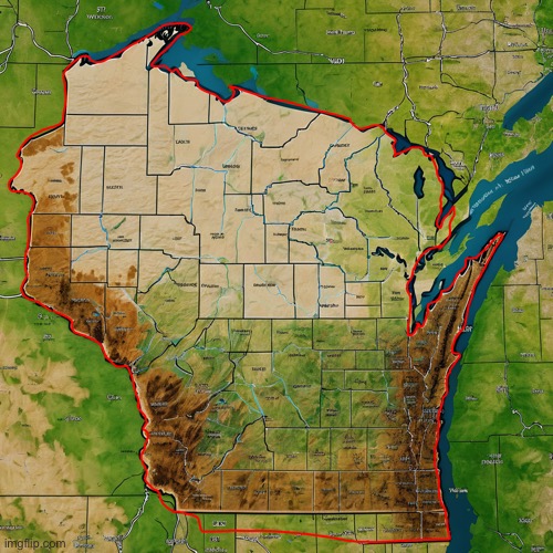 Proof that AI can generate Wisconsin, look at the red outlines | image tagged in wisconsin,ai generated | made w/ Imgflip meme maker