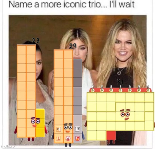 a numberblocks meme | image tagged in name a more iconic trio,numberblocks | made w/ Imgflip meme maker