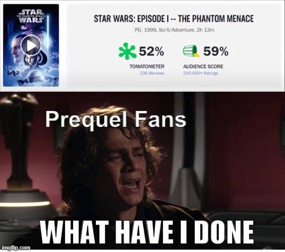 SW Audiences in 1999... | Prequel Fans | image tagged in anakin what have i done,star wars,memes | made w/ Imgflip meme maker