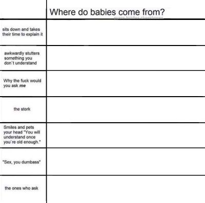 High Quality where do babies come from alignment chart Blank Meme Template