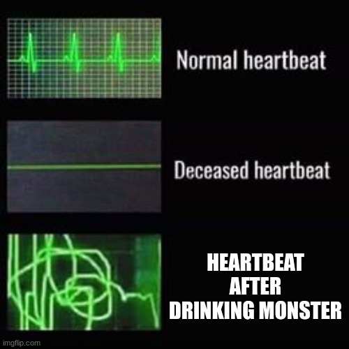 heartbeat rate | HEARTBEAT AFTER DRINKING MONSTER | image tagged in heartbeat rate | made w/ Imgflip meme maker