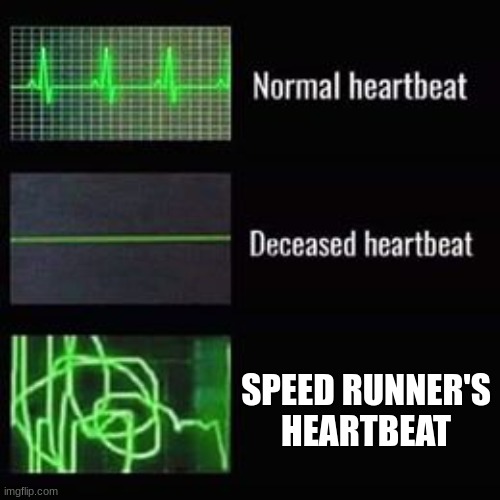 heartbeat rate | SPEED RUNNER'S HEARTBEAT | image tagged in heartbeat rate | made w/ Imgflip meme maker