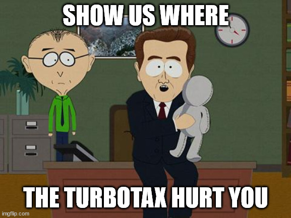 It Can Be Traumatic! | SHOW US WHERE; THE TURBOTAX HURT YOU | image tagged in show me on this doll,turbotax,income tax,file taxes | made w/ Imgflip meme maker