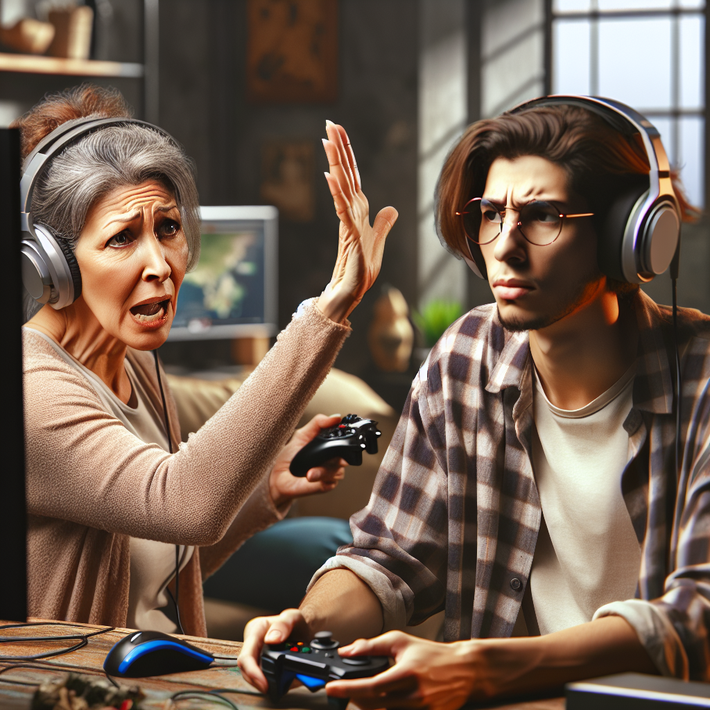 Critical Gaming Mom Talking to Gamer Son Blank Meme Template