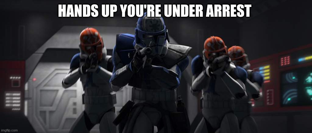 clone troopers | HANDS UP YOU'RE UNDER ARREST | image tagged in clone troopers | made w/ Imgflip meme maker