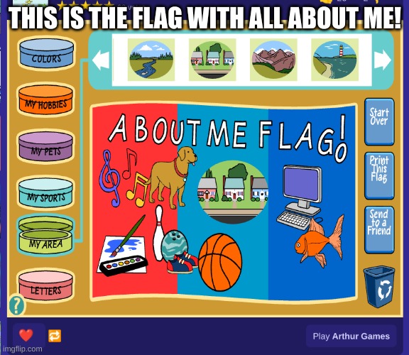 The colors of the flag are some of my favorite colors, and the things on it represent me | THIS IS THE FLAG WITH ALL ABOUT ME! | made w/ Imgflip meme maker