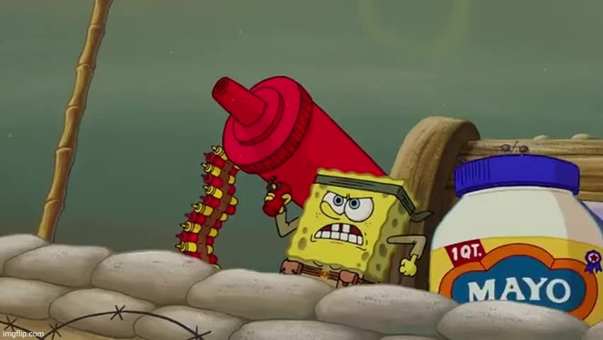 Spongebob ketchup gun | image tagged in spongebob ketchup gun | made w/ Imgflip meme maker