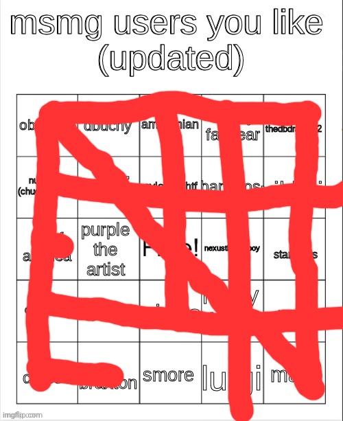msmg user bingo | image tagged in msmg user bingo | made w/ Imgflip meme maker