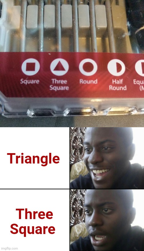 Three Square | Triangle; Three Square | image tagged in happy / shock,shapes,shape,you had one job,memes,triangle | made w/ Imgflip meme maker