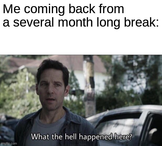What has happened here | Me coming back from a several month long break: | image tagged in what the hell happened here | made w/ Imgflip meme maker