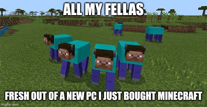 me and the boys | ALL MY FELLAS; FRESH OUT OF A NEW PC I JUST BOUGHT MINECRAFT | image tagged in me and the boys,all my fellas | made w/ Imgflip meme maker
