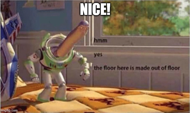 hmm yes the floor here is made out of floor | NICE! | image tagged in hmm yes the floor here is made out of floor | made w/ Imgflip meme maker