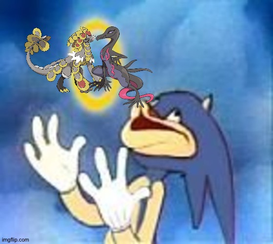 Sonic is a huge fan of Kommo-o and Salazzle | image tagged in joyful sonic | made w/ Imgflip meme maker