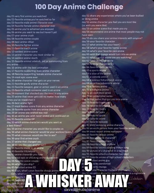 100 day anime challenge | DAY 5 
A WHISKER AWAY | image tagged in 100 day anime challenge | made w/ Imgflip meme maker