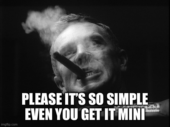 General Ripper (Dr. Strangelove) | PLEASE IT’S SO SIMPLE EVEN YOU GET IT MINI | image tagged in general ripper dr strangelove | made w/ Imgflip meme maker