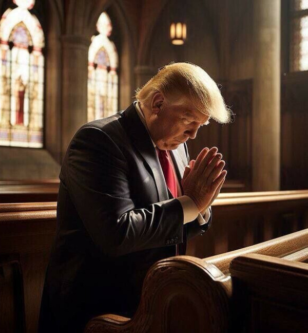 Anti-Christ Trump Six Fingers-facing away from pulpit evil Sata Blank Meme Template