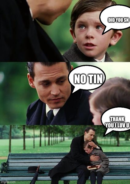Finding Neverland | DID YOU SN; NO TIN; THANK YOU I LUV U | image tagged in memes,finding neverland | made w/ Imgflip meme maker