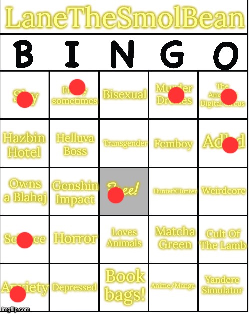 LaneTheSmolBean Bingo!! | image tagged in lanethesmolbean bingo | made w/ Imgflip meme maker