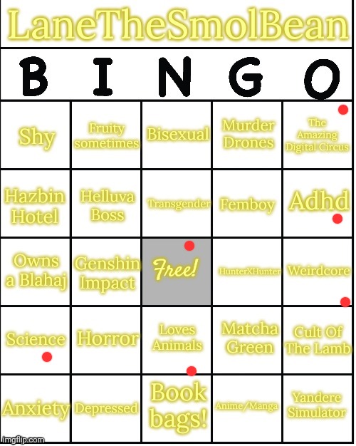 LaneTheSmolBean Bingo!! | image tagged in lanethesmolbean bingo | made w/ Imgflip meme maker