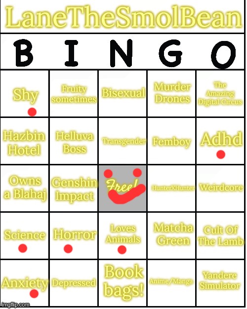 LaneTheSmolBean Bingo!! | image tagged in lanethesmolbean bingo | made w/ Imgflip meme maker