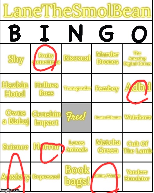 LaneTheSmolBean Bingo!! | image tagged in lanethesmolbean bingo | made w/ Imgflip meme maker