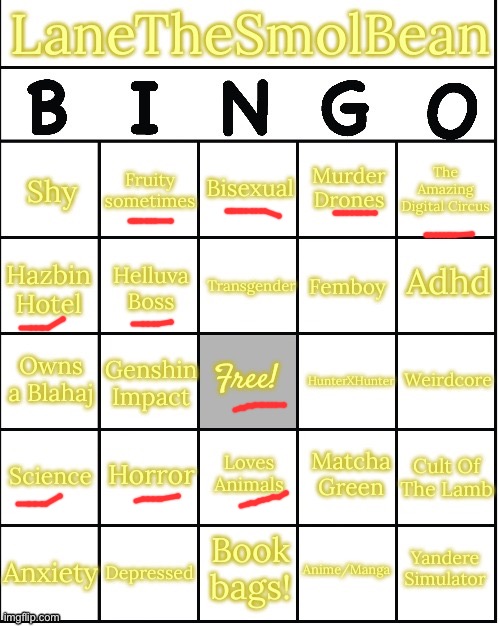 LaneTheSmolBean Bingo!! | image tagged in lanethesmolbean bingo | made w/ Imgflip meme maker