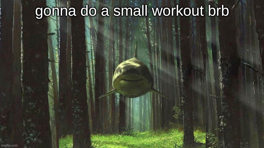 shark in forest | gonna do a small workout brb | image tagged in shark in forest | made w/ Imgflip meme maker