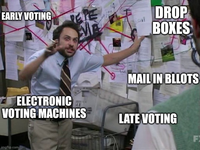 Charlie Red Yarn | DROP BOXES EARLY VOTING LATE VOTING MAIL IN BLLOTS ELECTRONIC VOTING MACHINES | image tagged in charlie red yarn | made w/ Imgflip meme maker