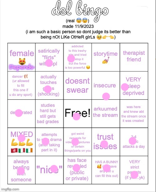 del bingo (real) | Depends- | image tagged in del bingo real | made w/ Imgflip meme maker