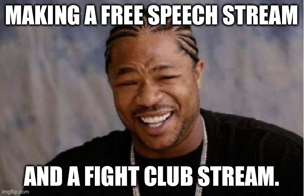 Don’t fight me in the comments | MAKING A FREE SPEECH STREAM; AND A FIGHT CLUB STREAM. | image tagged in memes,yo dawg heard you | made w/ Imgflip meme maker