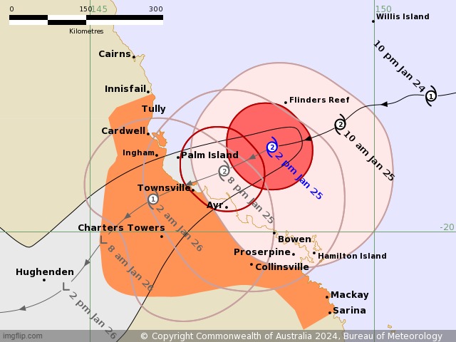 Tropical Cyclone Kirrily, as of 2 PM 25/01/2024 | made w/ Imgflip meme maker