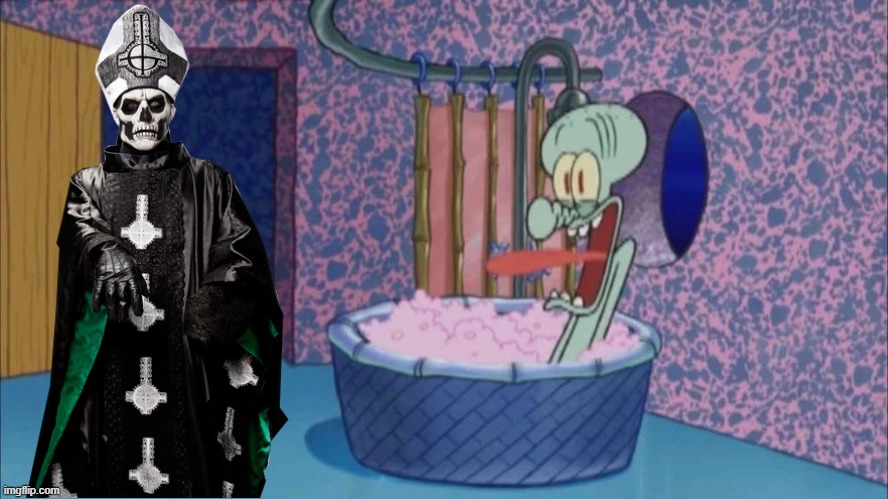 Papa Emeritus Drops By Squidward's House | image tagged in x drops by squidward's house,ghost,papa emeritus,squidward,squidward's house,drops by squidward's house | made w/ Imgflip meme maker